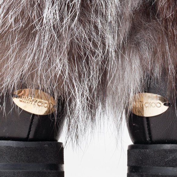 Jimmy Choo Dana Black Leather Grey Fur Boots - Picture 9 of 9